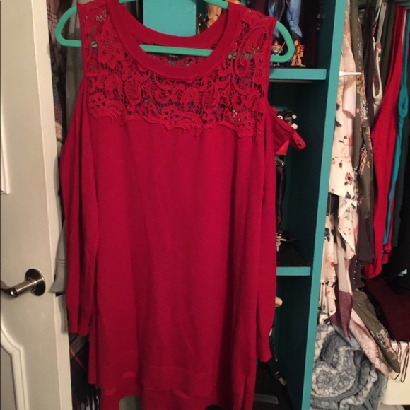 Sweaters - Red cold shoulder sweater